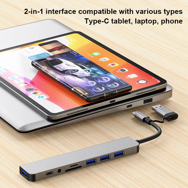 Hub type C USB 3.0 mở rộng 8 port cáp cổng chuyển đổi 2 đầu in 1 có 3.5 thẻ SD/TF máy tính laptop máy in | BigBuy360 - bigbuy360.vn