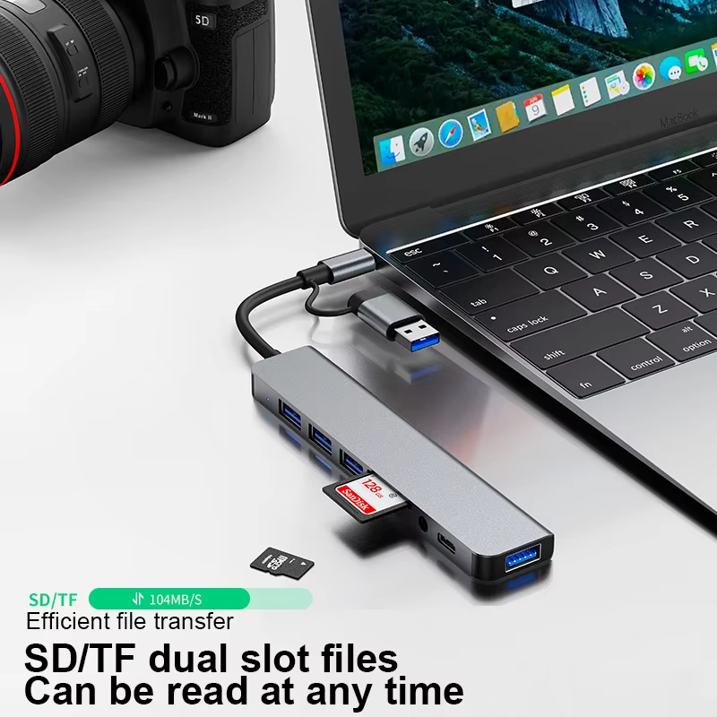 Hub type C USB 3.0 mở rộng 8 port cáp cổng chuyển đổi 2 đầu in 1 có 3.5 thẻ SD/TF máy tính laptop máy in | BigBuy360 - bigbuy360.vn