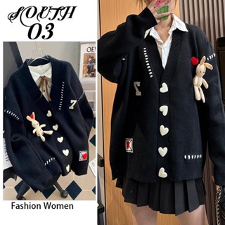  zara 2024 Thu Đông Phong Cách Mới Hoạt Hình Chữ Dệt Kim Áo Len Nữ Cardigan Tình Yêu Thỏ Áo Khoác 