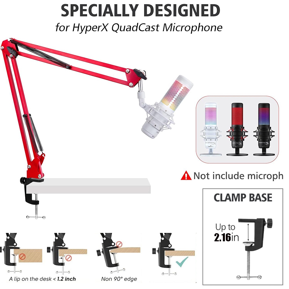 Nâng cấp Red Boom Arm cho Hyperx Quadcast, Micro trắng có thể điều chỉnh chuyên nghiệp Boom Arm, Mic