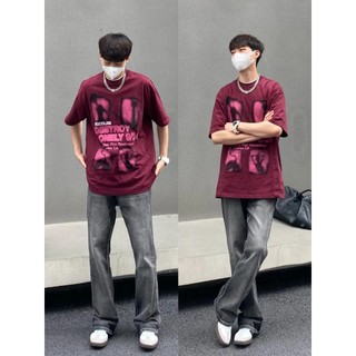 PEAR DODO Thương hiệu thời trang Mỹ rượu vang đỏ tay ngắn áo thun nữ mùa hè oversize thiết kế cặp đôi cảm giác Áo thun