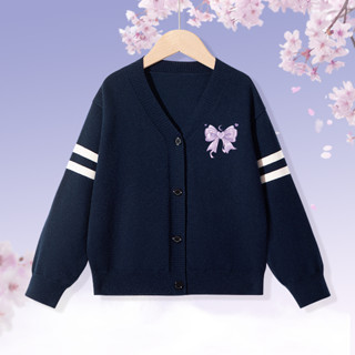  Áo khoác Cardigan dệt kim cho bé gái  áo khoác dài tay cho bé mùa thu in hình bowknot 