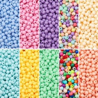 300 Chiếc 4 Mm Acrylic Tròn Hạt Màu Trơn Miếng Đệm Rời Hạt Trang Sức Làm DIY Vòng Tay Bông Tai Phụ Kiện