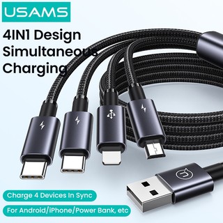  Cáp sạc nhanh USAMS USB 4 trong 1 Cáp dữ liệu bện Nylon chất lượng mạnh 1,2m cho Micro   iP   Type-C 