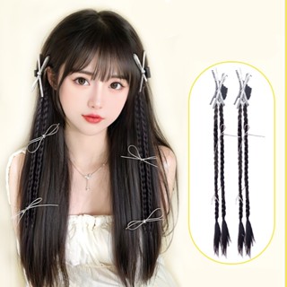 Y2k Cô Gái Ruy Băng Nơ Kẹp Tóc Giả Bên Ngọt Ngào Đôi Đuôi Ngựa Xoắn Giả Bện Tóc Nối Dài