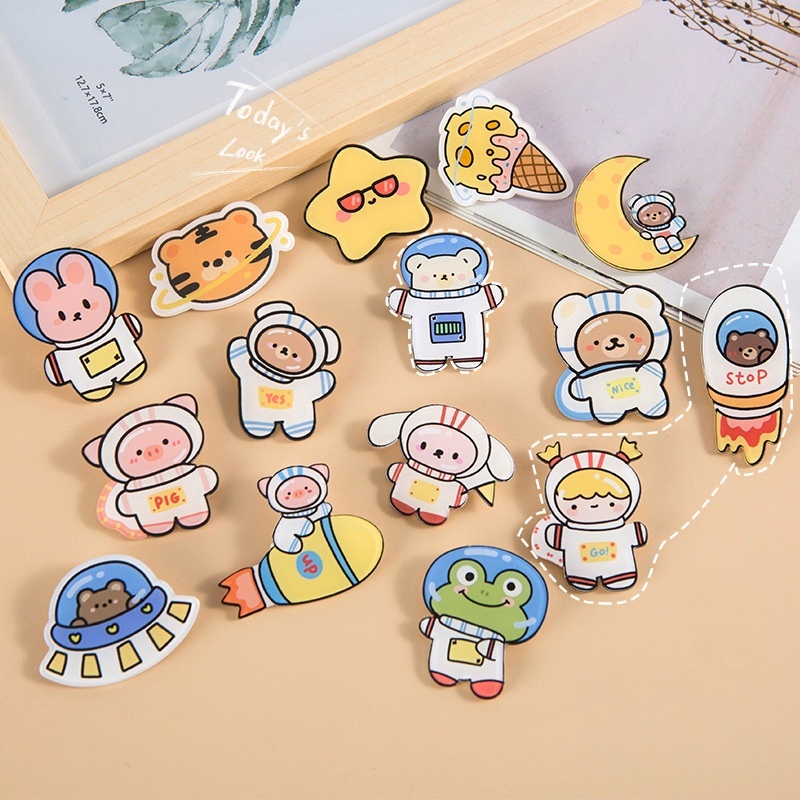 🍇Sweetybox🍇Huy hiệu ghim pin cài áo ba lô phi hành gia 3cm 4cm