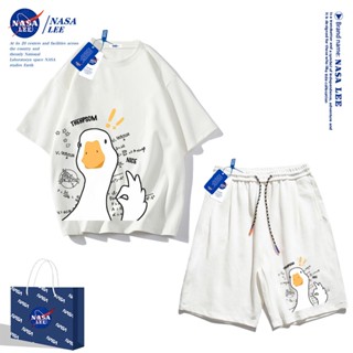 Áo thun ngắn tay Nasa mùa hè nam dáng rộng Quần Short Cotton hợp thời trang, nam nữ thể thao giản dị Phong cách đơn giản 2024 Phong cách mới