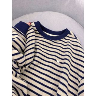 Áo nỉ cổ tròn sọc cổ tròn kiểu Mỹ dành cho nữ mùa thu đông, phong cách lười biếng, áo dài tay dáng rộng và giảm béo