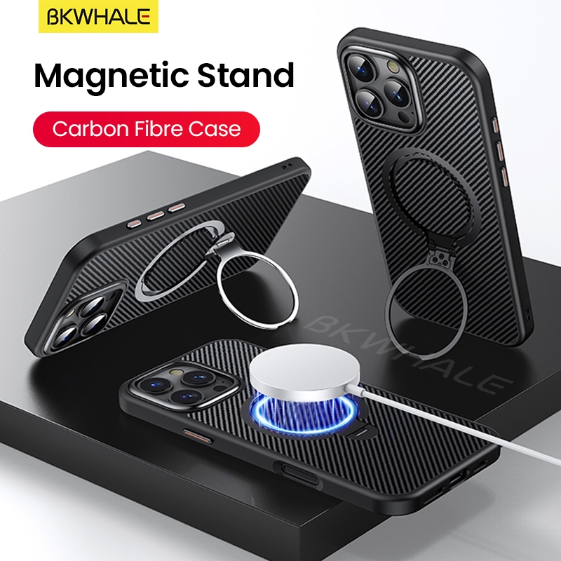 BKWHALE Ốp điện thoại từ tính bằng sợi Carbon cho iPhone 17 Pro Max 16 Pro Max 16e 15 14 Plus 12 13 