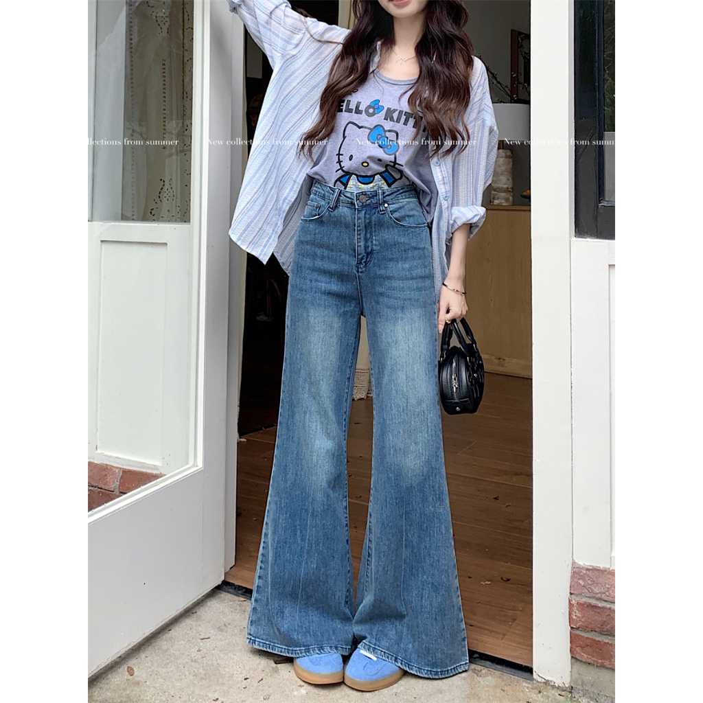 「MOTEL7」Quần Jean Giặt Cao Cấp Ôm Hơn Nhìn Retro Phù Hợp Với Quần loe Ống Rộng