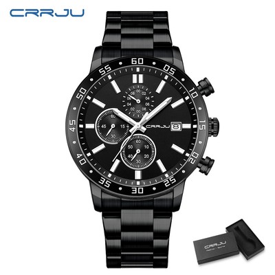 Đồng hồ nam CRRJU thương hiệu chính hãng Chronograph Thép không gỉ chống thấm nước phát sáng con trỏ Lịch Thời trang Giải trí Kinh doanh thể thao thạch anh analog 2321