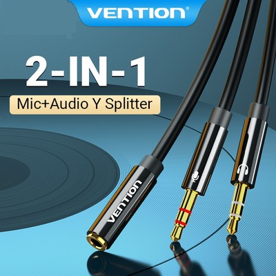 Dây cáp Vention chia 2 cổng âm thanh 3.5mm 2 IN 1 cho Bộ chia Mic YTai nghe kết nối cáp nối dài - Hàng Chính Hãng
