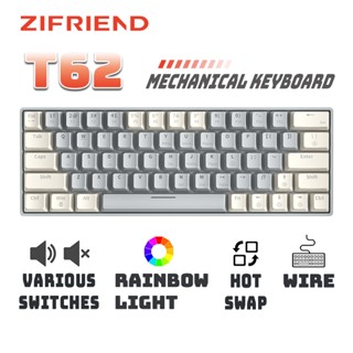 ZIFRIEND T62 Bàn Phím Cơ 63 Phím Hotswap Bàn Phím Chơi Game Dây Văn Phòng Có Đèn Nền Cầu Vồng