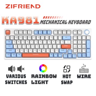 ZIFRIEND KA981 Bàn Phím Cơ Hotswap Rainbow có đèn nền Blue Red Switch Có Dây 98 Phím