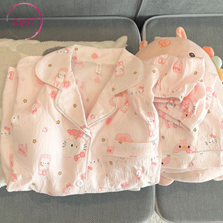 Bộ Đồ Ngủ Qhst Nữ Hồng KT Cat Cloud Cotton Quần Short Tay Ngắn Nhập Khẩu