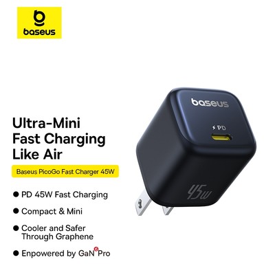 Củ Sạc Nhanh Mini Baseus PicoGo 45W GaN – USB-C, Tương Thích iPhone 14 Pro Max, iPad, Galaxy và Huawe