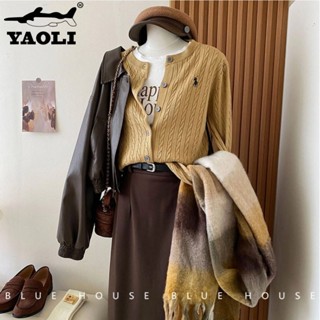 YAOLI  Áo Polo Nữ Cổ Phong Cách Tiền Ngựa Thêu Bột Chiên Xoắn Đan Cardigan