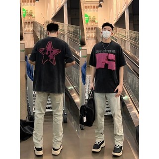 PEAR DODO Áo thun đen xu hướng tay ngắn bé trai mùa hè Mỹ retro áo sơ mi dáng rộng cotton nửa tay đôi