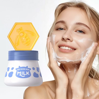 Bộ dưỡng ẩm làm sạch sữa & mật ong LAIKOU- Kem dưỡng ẩm sữa 55g & Xà phòng thủ công phát sáng mật ong 20g Làm sạch nhẹ nhàng Nuôi dưỡng sâu Làm trắng da ban ngày & ban đêm Kem dưỡng ẩm ngăn ngừa Fr