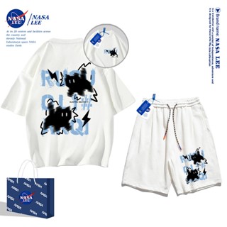 Áo thun ngắn tay Nasa mùa hè nam dáng rộng Quần Short Cotton hợp thời trang, nam nữ thể thao giản dị Phong cách đơn giản 2024 Phong cách mới