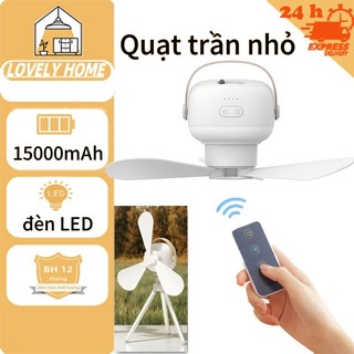 Quạt trần nhỏ, quạt cắm trại ký túc xá USB, quạt trần treo lều di động, máy làm mát không khí điều khiển từ xa có thể sạc lại TYPE-C, quạt đèn ngủ đa chức năng có giá đỡ