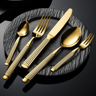 La Mã Cột Thép Không Gỉ Dao Nĩa Thìa Bộ Đồ Ăn Vàng Phương Tây Thực Phẩm Bít Tết Bộ Đồ Ăn Thìa Inox Dĩa Dĩa