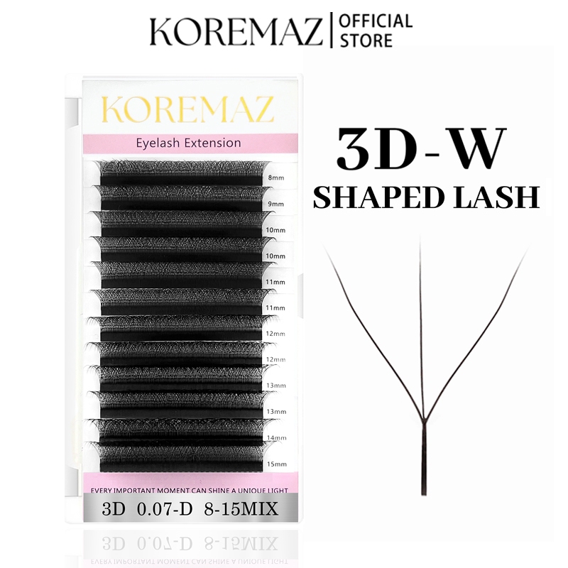KOREMAZ 3D 0.07 C D Lông mi chồn tự nhiên cao cấp xoăn hình chữ W Phần mở rộng cá nhân Full dày dặn 