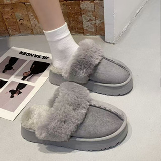 Dép Nữ Baotou Thu Đông 2024 Phong Cách Mới Chải Giày Cotton Đế Dày Size Lớn Dép Đi Trong Nhà Nữ Có Thể Mặc Ngoài