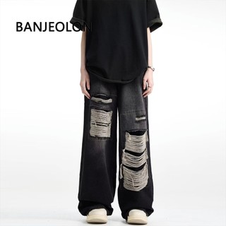 Banjeolon Quần jean Mỹ cổ lỗ thủng, chân rộng, mùa hè