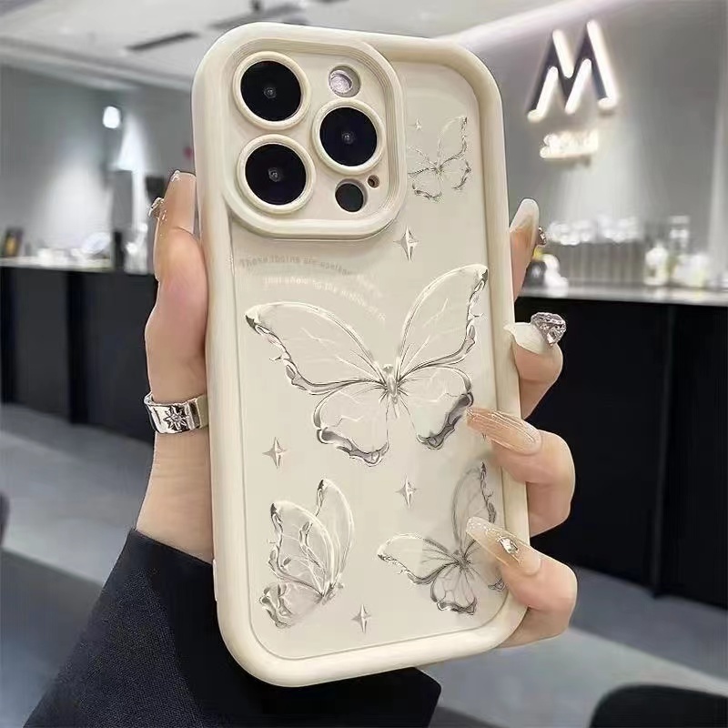 ốp lưng OPPO Reno 6 5G Reno 5 Pro A83 A74 5G A91 A59 F1S A59S Thẳng cạnh silicone bạc bướm trường hợ