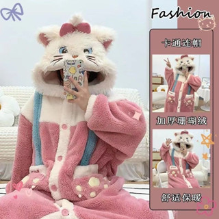  Mary Cat Coral Fleece Nightgown Nữ Thu Đông Phong Cách 2024 Phong Cách Mới Lông Cừu Lót Dày Dễ Thương Mùa Đông Áo choàng Tắm Phong Cách Dài Phù Hợp Với 