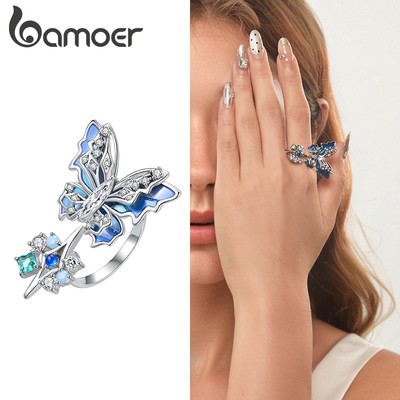 Nhẫn Bamoer Bướm Băng Tuyết Phong Cách Hàn Quốc Mạ Đồng Vàng Trắng Gifs Dành Cho Nữ
