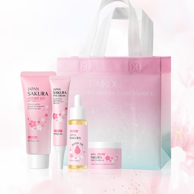 Bộ Chăm Sóc Da LAIKOU Sakura Dưỡng Ẩm Giảm Da Điểm Đậm Dưỡng Ẩm Sâu Dưỡng Ẩm Phai Màu Sắc Phát Sáng rạng rỡ Với Túi Quà Tặng Cho Sinh Nhật Giáng Sinh