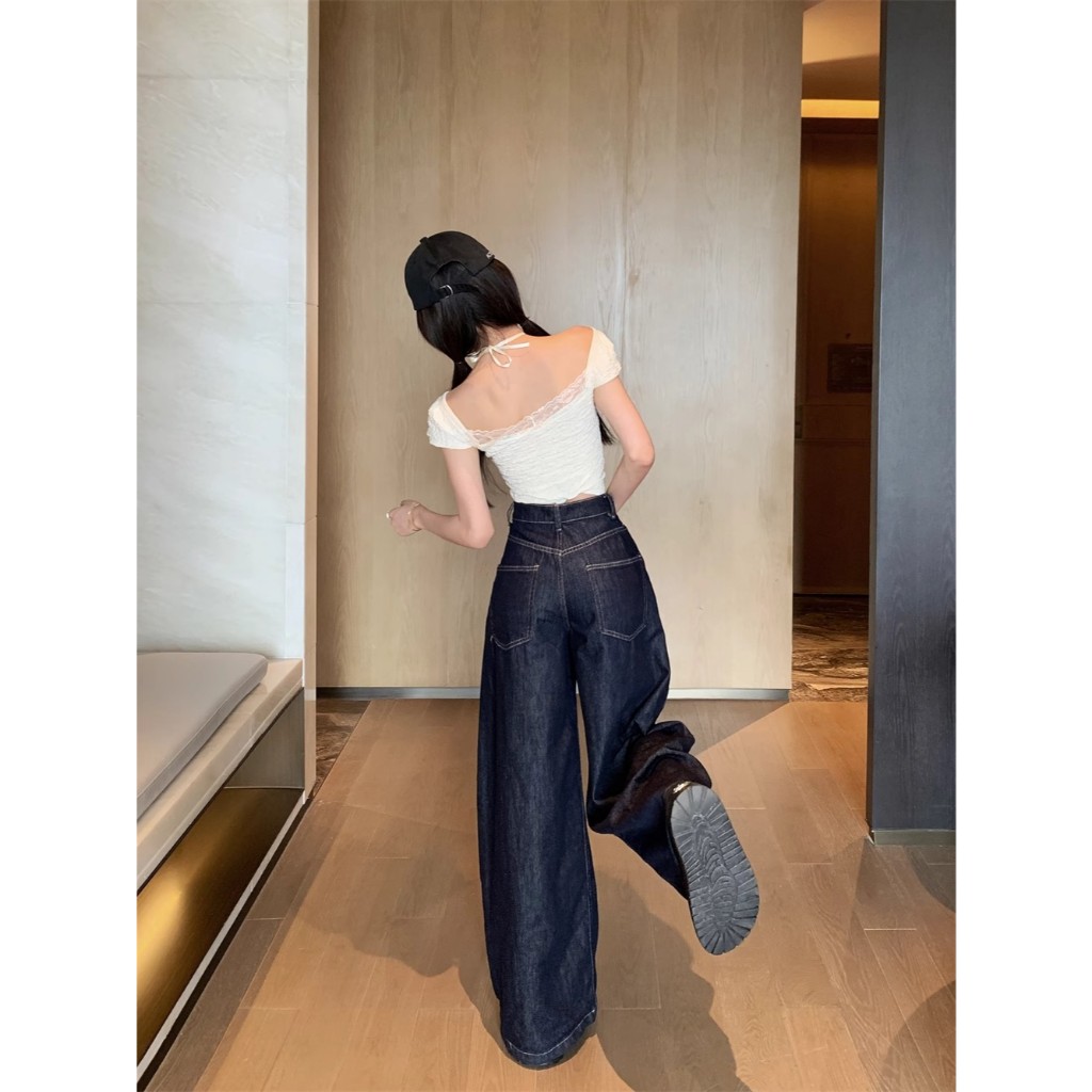 Quần jean ống rộng nữ, lưng cao, dáng suông, dài chạm sàn, phong cách Mỹ thu đông | BigBuy360 - bigbuy360.vn