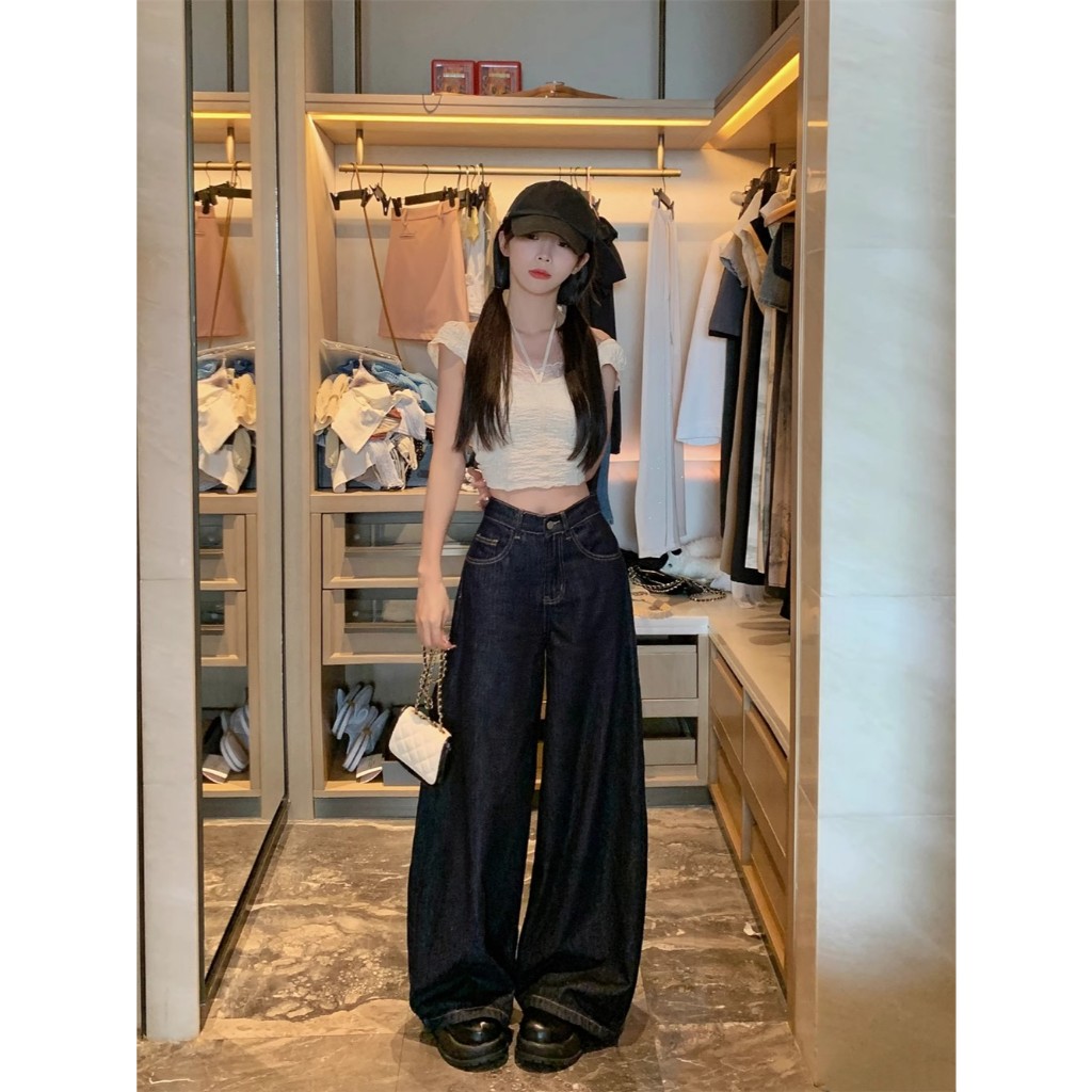 Quần jean ống rộng nữ, lưng cao, dáng suông, dài chạm sàn, phong cách Mỹ thu đông | BigBuy360 - bigbuy360.vn
