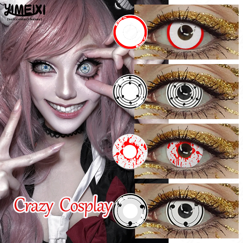 Yimeixi Cosplay Kính Áp tròng Halloween Anime Eyes All Black All White Eye Crazy Color Contact Lens