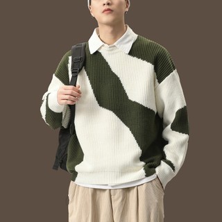 Dạo Phố Retro Sọc Áo Len Nam Thu Đông Rời Màu Sắc Tương Phản Lười Phong Cách oversize Cặp Đôi Áo Len Nam M-3XL