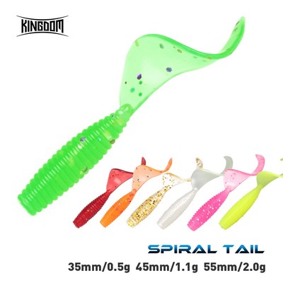 Vương Quốc Mồi Câu Cá Xoắn Ốc Đuôi 35mm 45mm 55mm 0.5g 1.1g 2g Mồi Mềm Chìm PVC 20 Chiếc Mồi Mềm Câu Cá Đồ Bơi Nhân Tạo Wobblers Sâu Mềm