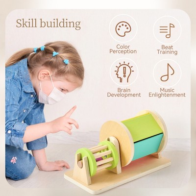 Montessori Trống Xoay Giáo Dục Sớm Nhận Thức Bằng Gỗ Cán Dệt Trống Trẻ Em Đồ Chơi Cảm Giác