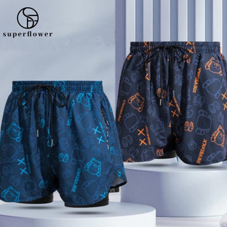 Quần bơi in hình hai lớp SUPERFLOWER dành cho nam giới trưởng thành, Quần lót Boxer thoải mái
