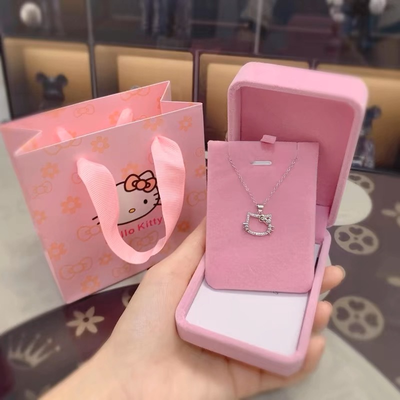 Vòng cổ kim cương thời trang Hàn Quốc HelloKitty nữ màu bạc ins quà tặng sinh nhật sinh viên tốt