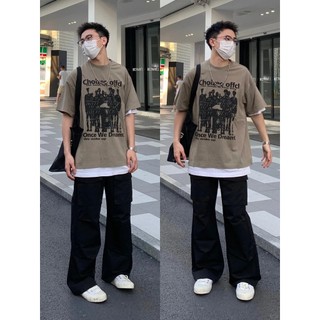 PEAR DODO Mỹ retro rock in hình áo thun ngắn tay nam cotton nặng dáng rộng thời trang mùa hè thương hiệu quần áo nam