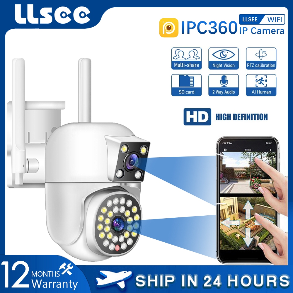 LLSEE 8MP 4K Monitor 2 Mắt WIFI Camera IP không dây ngoài trời Không thấm nước 360 độ Theo dõi Báo động Tầm nhìn ban đêm Màu