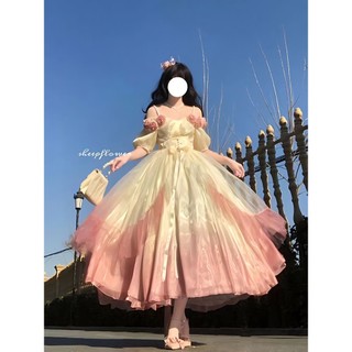 Đầm công chúa lưới dài Gothic màu xanh Gradient
