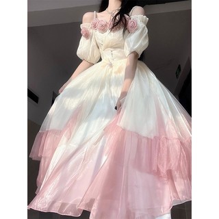 Đầm công chúa lưới dài Gothic màu xanh Gradient