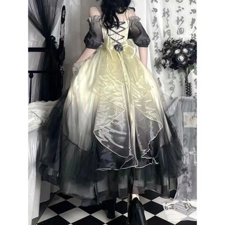 Đầm công chúa lưới dài Gothic màu xanh Gradient