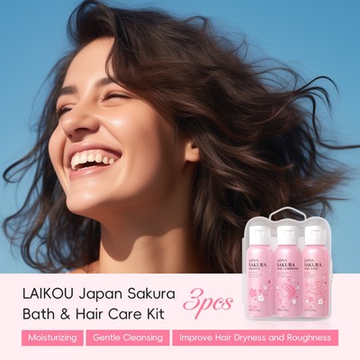 Laikou Sakura Tắm & Tóc Du Lịch Di Động Nhẹ Nhàng Làm Sạch Sửa Chữa Dầu Gội Tóc Hư Tổn Smooth Frizz Control Dầu Xả 50ml * 3