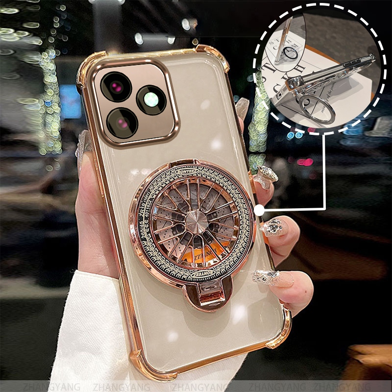 Ốp Lưng Cho Realme c53 Vỏ Điện Thoại Mạ Điện Bốn Góc Chống Rơi Thẩm Mỹ Con Quay Hồi Chuyển Giá Đỡ TPU Silicon Mềm Trường Hợp