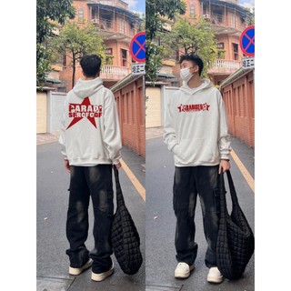 PEAR DODO Bạc Cáo Nhung Ngôi Sao Đường Phố Hàn Quốc Chữ In Áo hoodie Người Yêu Thường Ngày Rời Mùa Thu top Nam
