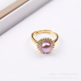  Nhẫn ngọc trai nước ngọt bảo quản màu hướng dương mạ vàng bạch kim đơn Mantou ngọc trai nước ngọt 